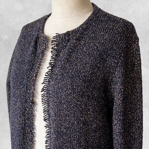 Eileen Fisher Marled Open Front Fringe Cardigan Sweater - Women's Size Petite M